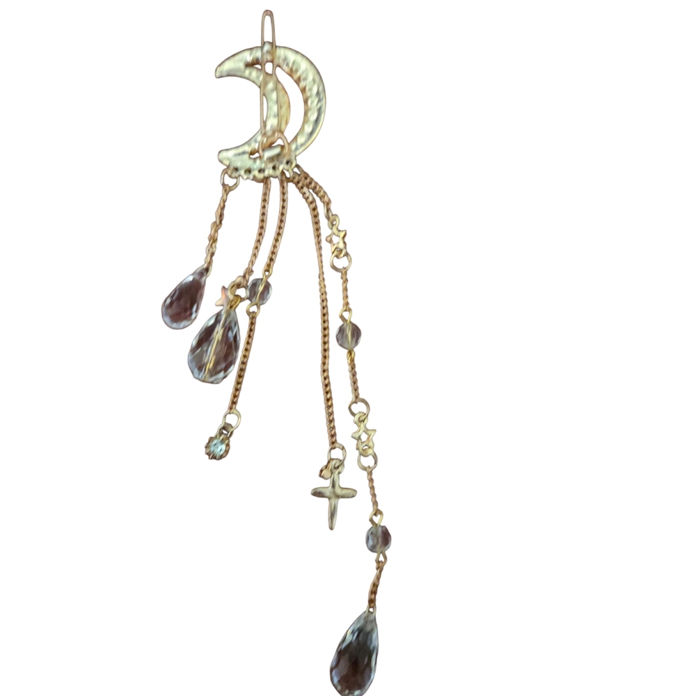 Elegant Gold Tone Crescent Moon Dangle Hair Clip - Picture 3 of 4